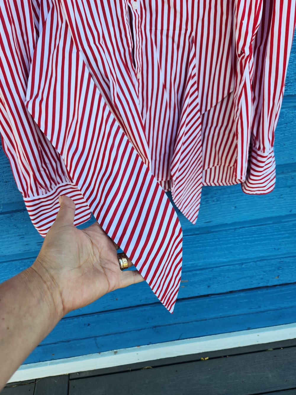 Lauren Ralph Lauren Red and White Striped Button-Front Blouse - Picture 5 of 12